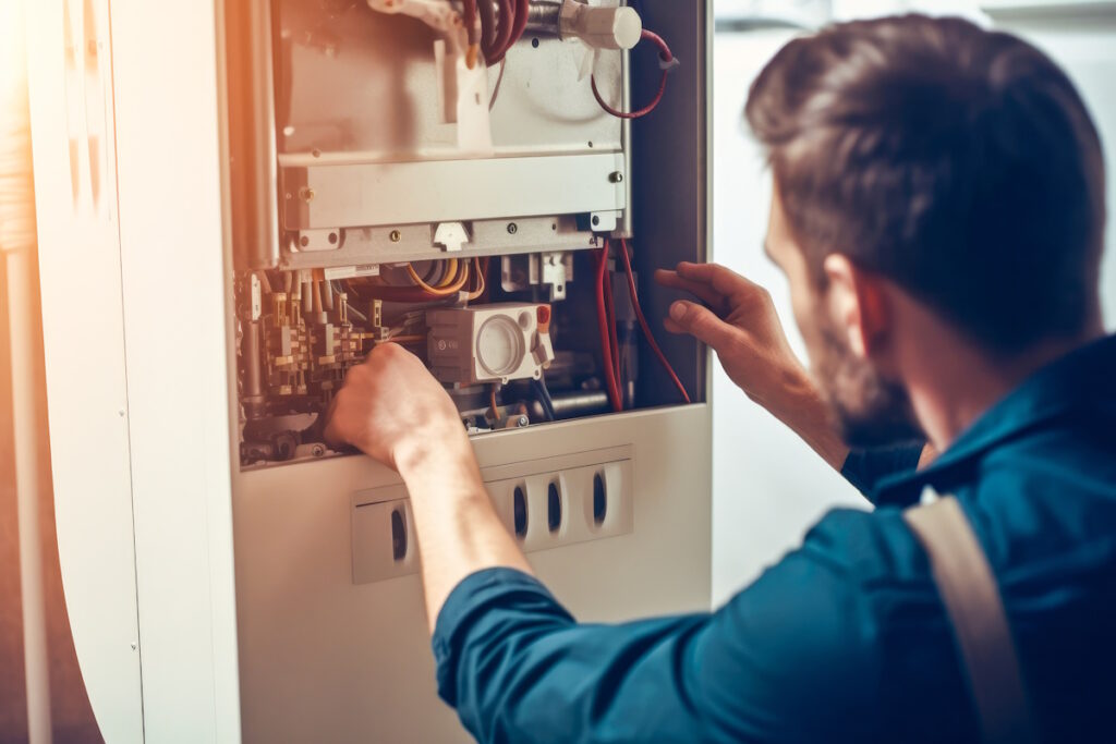hvac worker checking furnace